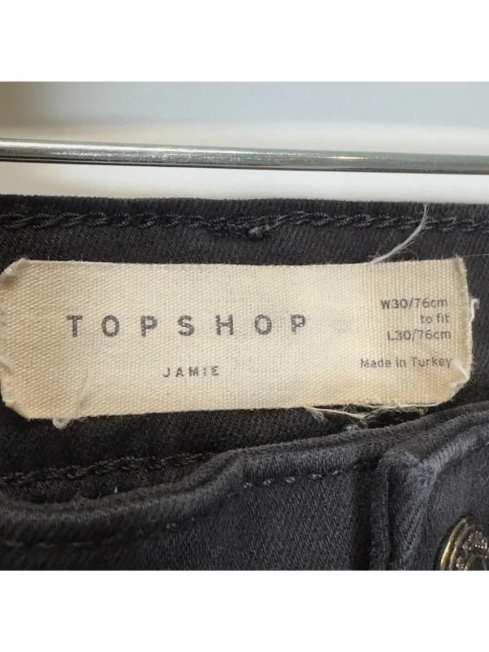 Topshop Jamie Jeans Womens W30 Black High Rise Skinny Distressed Knee Stretch